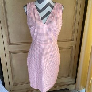 JCrew Pink V Neck Seersucker MIDI Dress Size 8